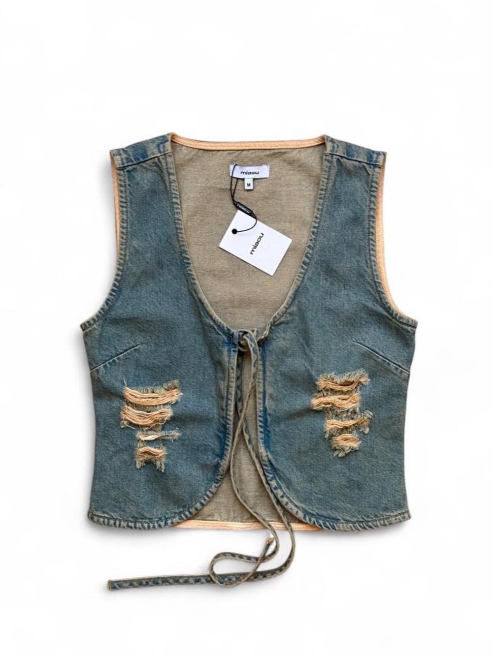 Miaou Chani Distressed Denim Tie Front Top NWT Medium